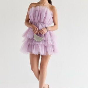 Francesca's Collections Lavender Strapless Tiered Tulle Mini Dress